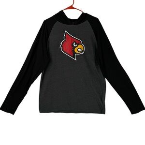 University Of Louisville Men’s Captivating Long Sleeve Hooded Logo T-Shirt Sz L